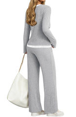 UVN Fall 2 Peice outfit set for Women Color Block Tops and Wide Leg Pants Ladies Sweatsuit Casual Matching Set
