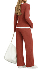 UVN Fall 2 Peice outfit set for Women Color Block Tops and Wide Leg Pants Ladies Sweatsuit Casual Matching Set