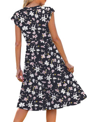 Fantaslook Summer Dresses for Women Ruffle Sleeve V Neck Midi Dresses Fashion Casual Flowy Vacation Sundress