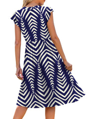 Fantaslook Summer Dresses for Women Ruffle Sleeve V Neck Midi Dresses Fashion Casual Flowy Vacation Sundress