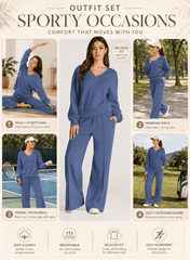 DOKOTOO Sweatsuits for Women 2 Piece Outfits Oversized Casual V Neck Sweatshirt with Wide Leg Sweatpants Tracksuit Jogger Set