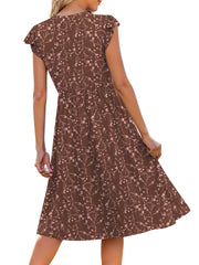Fantaslook Summer Dresses for Women Ruffle Sleeve V Neck Midi Dresses Fashion Casual Flowy Vacation Sundress