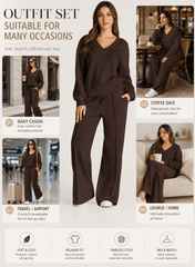 DOKOTOO Sweatsuits for Women 2 Piece Outfits Oversized Casual V Neck Sweatshirt with Wide Leg Sweatpants Tracksuit Jogger Set