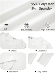UVN Long Sleeve Tops for Women Fall Dressy Lace V Neck Tunic Blouses Ladies Ribbed Knit Slim Fit Pullover Shirts