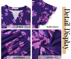 Fantaslook Summer Dresses for Women Ruffle Sleeve V Neck Midi Dresses Fashion Casual Flowy Vacation Sundress