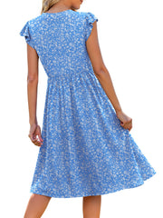 Fantaslook Summer Dresses for Women Ruffle Sleeve V Neck Midi Dresses Fashion Casual Flowy Vacation Sundress
