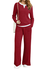UVN Fall 2 Peice outfit set for Women Color Block Tops and Wide Leg Pants Ladies Sweatsuit Casual Matching Set