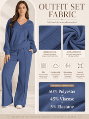 DOKOTOO Sweatsuits for Women 2 Piece Outfits Oversized Casual V Neck Sweatshirt with Wide Leg Sweatpants Tracksuit Jogger Set