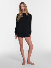 No Boundaries Women's Relaxed-Fit Crewneck Pullover Sleep Top, Long Sleeve, Platinum Silver Heather, 2X