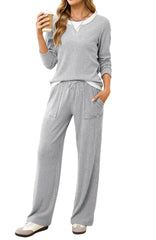 UVN Fall 2 Peice outfit set for Women Color Block Tops and Wide Leg Pants Ladies Sweatsuit Casual Matching Set
