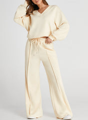 DOKOTOO Sweatsuits for Women 2 Piece Outfits Oversized Casual V Neck Sweatshirt with Wide Leg Sweatpants Tracksuit Jogger Set