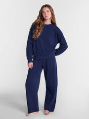 No Boundaries Women's Relaxed-Fit Crewneck Pullover Sleep Top, Long Sleeve, Platinum Silver Heather, 2X