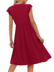 Fantaslook Summer Dresses for Women Ruffle Sleeve V Neck Midi Dresses Fashion Casual Flowy Vacation Sundress