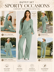 DOKOTOO Sweatsuits for Women 2 Piece Outfits Oversized Casual V Neck Sweatshirt with Wide Leg Sweatpants Tracksuit Jogger Set
