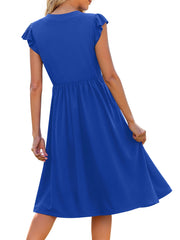 Fantaslook Summer Dresses for Women Ruffle Sleeve V Neck Midi Dresses Fashion Casual Flowy Vacation Sundress