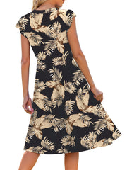 Fantaslook Summer Dresses for Women Ruffle Sleeve V Neck Midi Dresses Fashion Casual Flowy Vacation Sundress