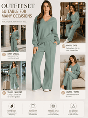 DOKOTOO Sweatsuits for Women 2 Piece Outfits Oversized Casual V Neck Sweatshirt with Wide Leg Sweatpants Tracksuit Jogger Set