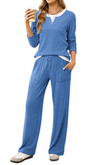 UVN Fall 2 Peice outfit set for Women Color Block Tops and Wide Leg Pants Ladies Sweatsuit Casual Matching Set
