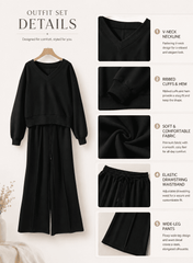 DOKOTOO Sweatsuits for Women 2 Piece Outfits Oversized Casual V Neck Sweatshirt with Wide Leg Sweatpants Tracksuit Jogger Set