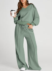 DOKOTOO Sweatsuits for Women 2 Piece Outfits Oversized Casual V Neck Sweatshirt with Wide Leg Sweatpants Tracksuit Jogger Set