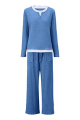 UVN Fall 2 Peice outfit set for Women Color Block Tops and Wide Leg Pants Ladies Sweatsuit Casual Matching Set