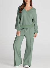 DOKOTOO Sweatsuits for Women 2 Piece Outfits Oversized Casual V Neck Sweatshirt with Wide Leg Sweatpants Tracksuit Jogger Set