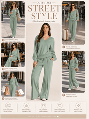DOKOTOO Sweatsuits for Women 2 Piece Outfits Oversized Casual V Neck Sweatshirt with Wide Leg Sweatpants Tracksuit Jogger Set