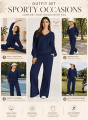 DOKOTOO Sweatsuits for Women 2 Piece Outfits Oversized Casual V Neck Sweatshirt with Wide Leg Sweatpants Tracksuit Jogger Set