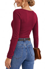 UVN Long Sleeve Tops for Women Fall Dressy Lace V Neck Tunic Blouses Ladies Ribbed Knit Slim Fit Pullover Shirts