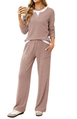 UVN Fall 2 Peice outfit set for Women Color Block Tops and Wide Leg Pants Ladies Sweatsuit Casual Matching Set