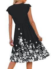 Fantaslook Summer Dresses for Women Ruffle Sleeve V Neck Midi Dresses Fashion Casual Flowy Vacation Sundress