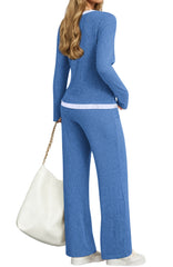 UVN Fall 2 Peice outfit set for Women Color Block Tops and Wide Leg Pants Ladies Sweatsuit Casual Matching Set