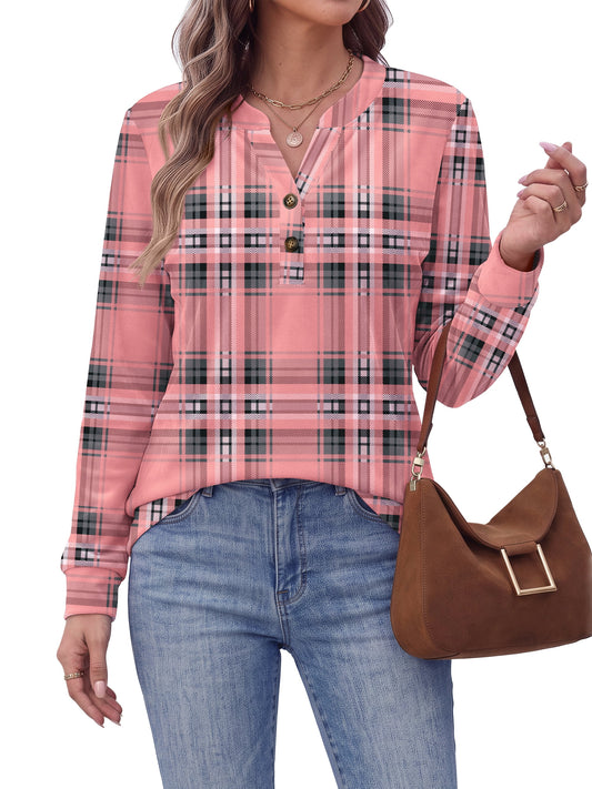 Fantaslook V Neck Button Sweatshirt for Women Pullover Long Sleeve Shirts Fall Fashion Tunic Tops
