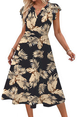 Fantaslook Summer Dresses for Women Ruffle Sleeve V Neck Midi Dresses Fashion Casual Flowy Vacation Sundress