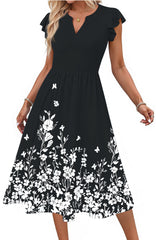 Fantaslook Summer Dresses for Women Ruffle Sleeve V Neck Midi Dresses Fashion Casual Flowy Vacation Sundress