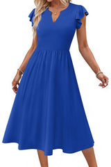 Fantaslook Summer Dresses for Women Ruffle Sleeve V Neck Midi Dresses Fashion Casual Flowy Vacation Sundress
