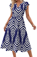 Fantaslook Summer Dresses for Women Ruffle Sleeve V Neck Midi Dresses Fashion Casual Flowy Vacation Sundress