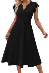 Fantaslook Summer Dresses for Women Ruffle Sleeve V Neck Midi Dresses Fashion Casual Flowy Vacation Sundress