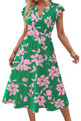 Fantaslook Summer Dresses for Women Ruffle Sleeve V Neck Midi Dresses Fashion Casual Flowy Vacation Sundress