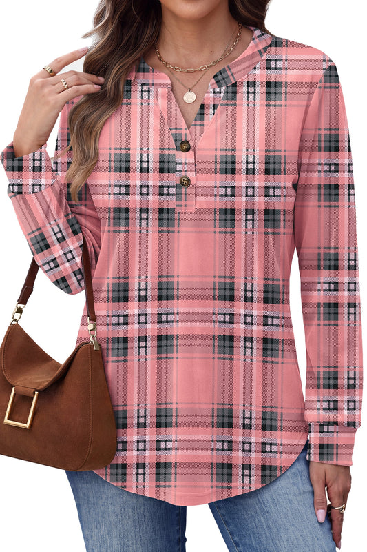 Fantaslook V Neck Button Sweatshirt for Women Pullover Long Sleeve Shirts Fall Fashion Tunic Tops