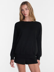 No Boundaries Women's Relaxed-Fit Crewneck Pullover Sleep Top, Long Sleeve, Platinum Silver Heather, 2X