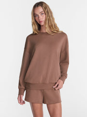 No Boundaries Women's Relaxed-Fit Crewneck Pullover Sleep Top, Long Sleeve, Platinum Silver Heather, 2X