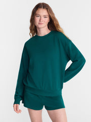 No Boundaries Women's Relaxed-Fit Crewneck Pullover Sleep Top, Long Sleeve, Platinum Silver Heather, 2X