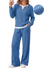 UVN Fall 2 Peice outfit set for Women Color Block Tops and Wide Leg Pants Ladies Sweatsuit Casual Matching Set