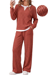 UVN Fall 2 Peice outfit set for Women Color Block Tops and Wide Leg Pants Ladies Sweatsuit Casual Matching Set