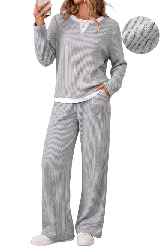 UVN Fall 2 Peice outfit set for Women Color Block Tops and Wide Leg Pants Ladies Sweatsuit Casual Matching Set