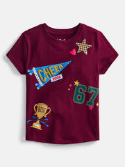 Wonder Nation Girls Embroidered Graphic T-Shirt with Short Sleeves, Sizes 4-18 & Plus