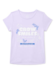 Wonder Nation Girls Embroidered Graphic T-Shirt with Short Sleeves, Sizes 4-18 & Plus