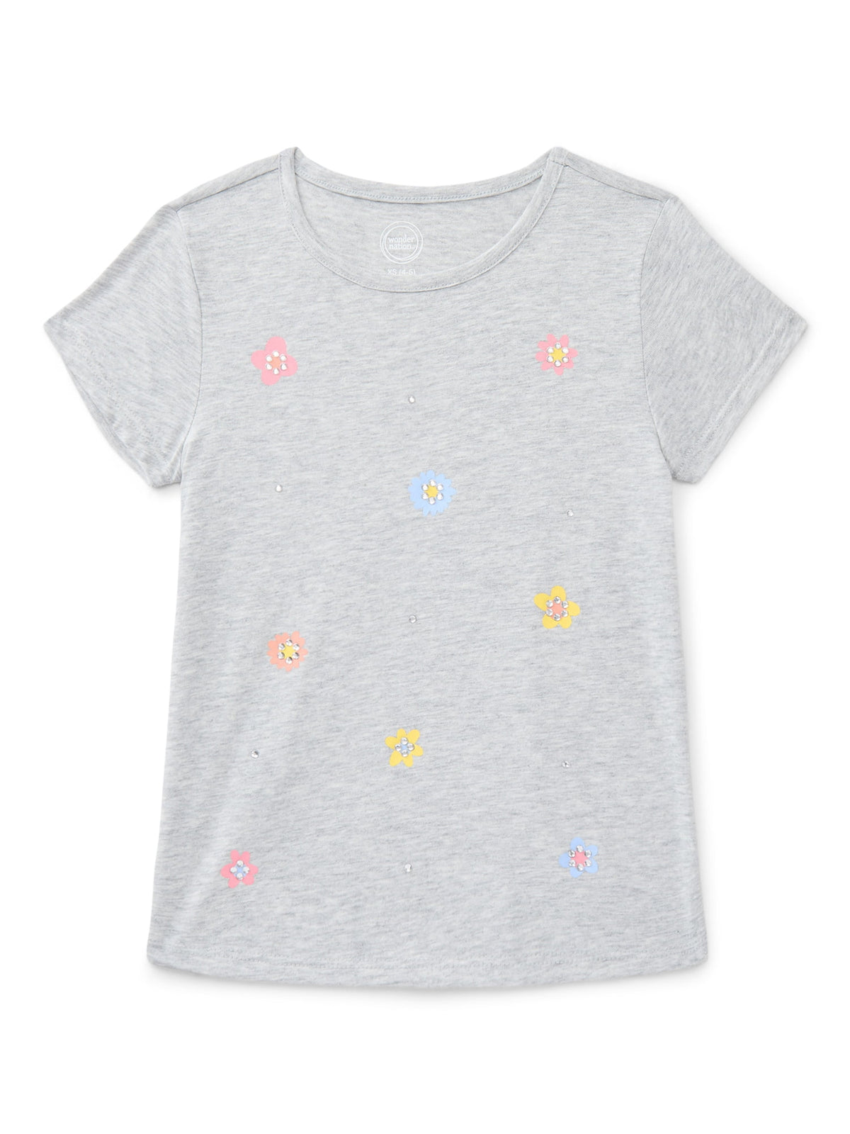 Wonder Nation Girls Embroidered Graphic T-Shirt with Short Sleeves, Sizes 4-18 & Plus