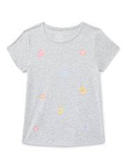 Wonder Nation Girls Embroidered Graphic T-Shirt with Short Sleeves, Sizes 4-18 & Plus